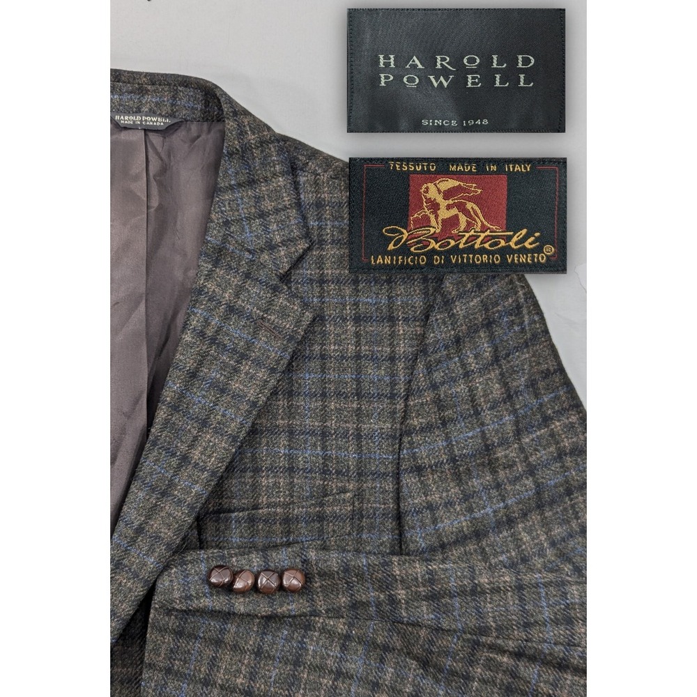 Harold Powell Wool Blazer Suit Jacket Forest Green Glenn Check Big 42R 46"